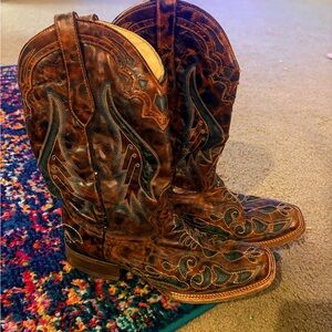 Brown and Teal Corral Western Cowboy Boots Womens 9M